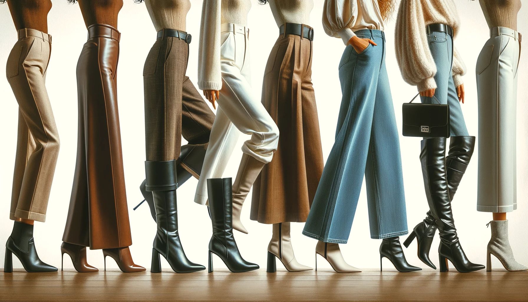 different types of boots with wide leg pants