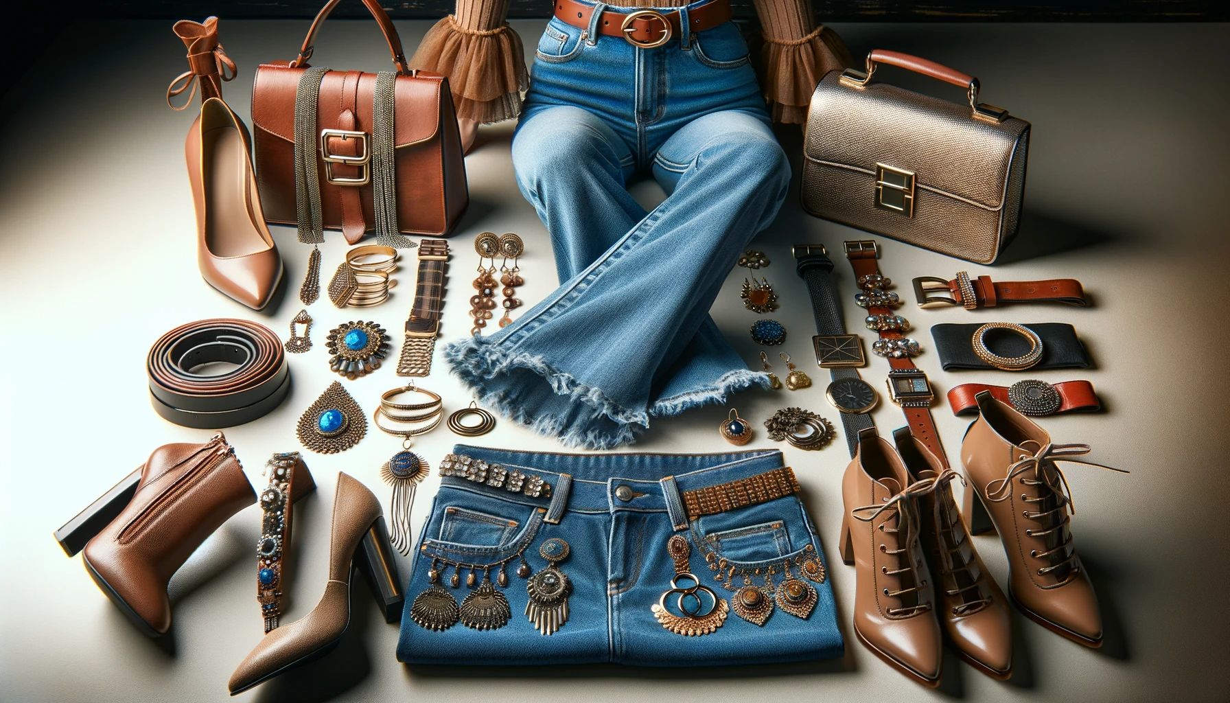 showcasing a range of accessories to Wear with Flare Jeans