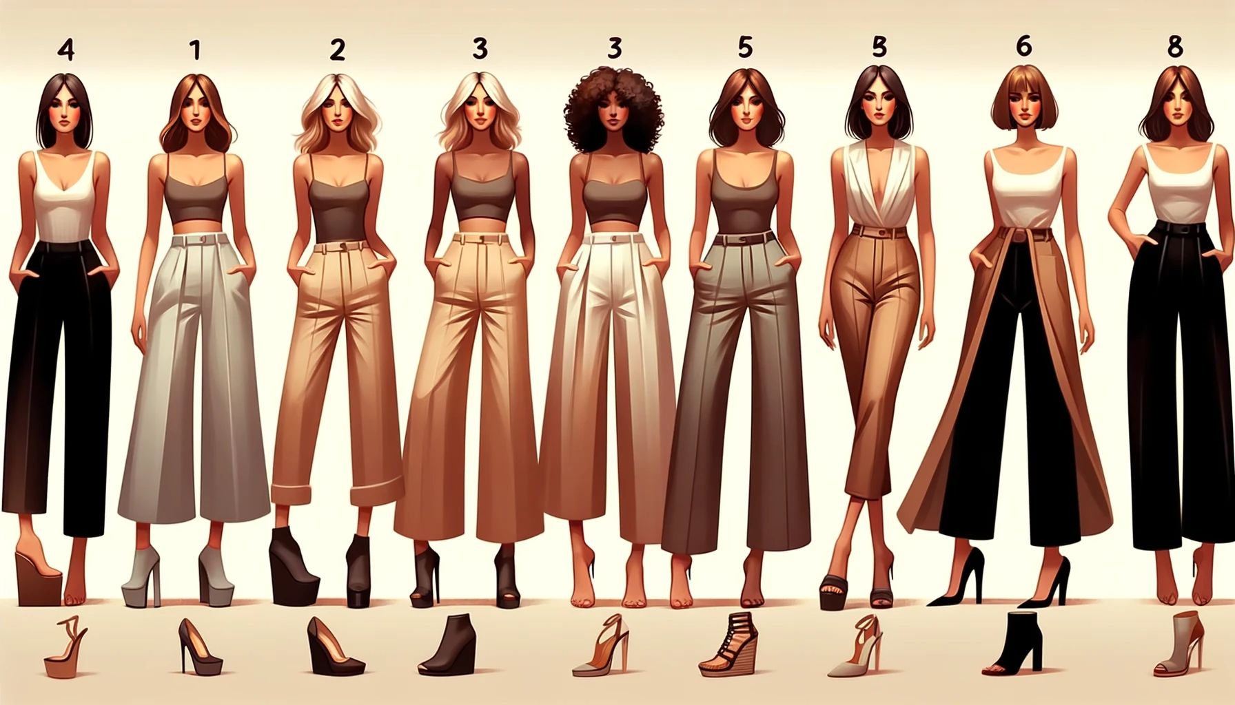 styling wide leg pants with the right shoes for different body types